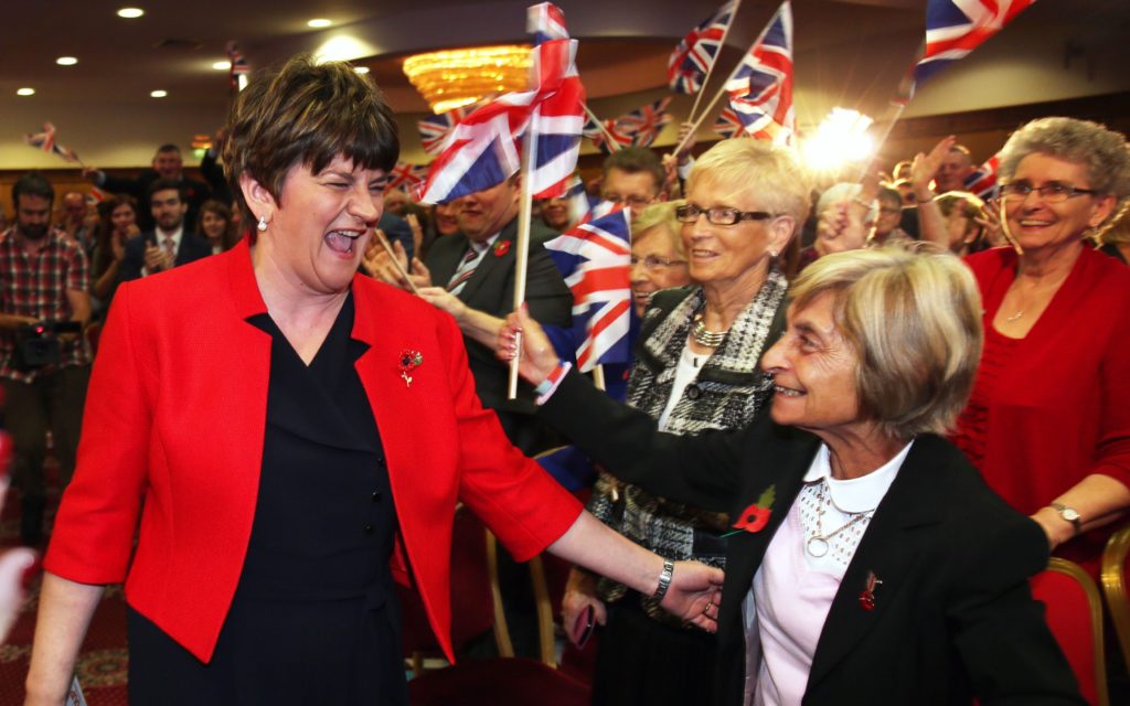 Democratic Unionist Party (DUP) leader Arlene Foster arriving to deliver her keynote address at the party’s annual conference in Belfast