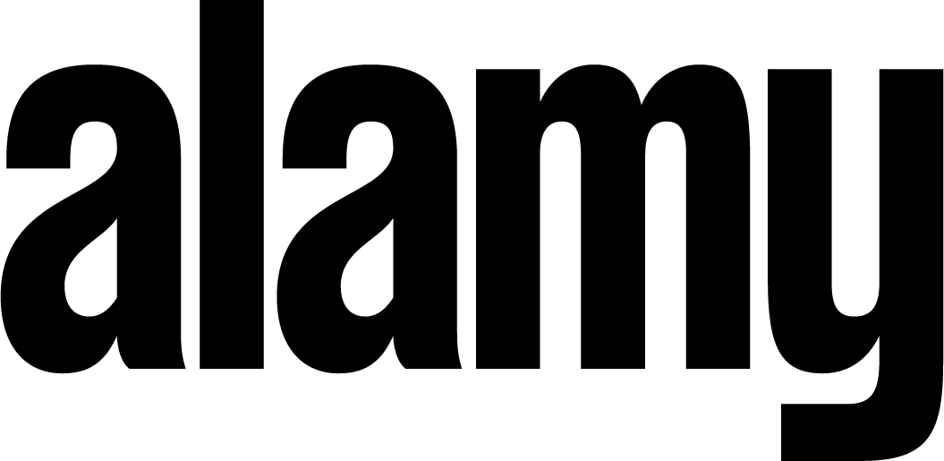 Alamy company logo in black text & white background
